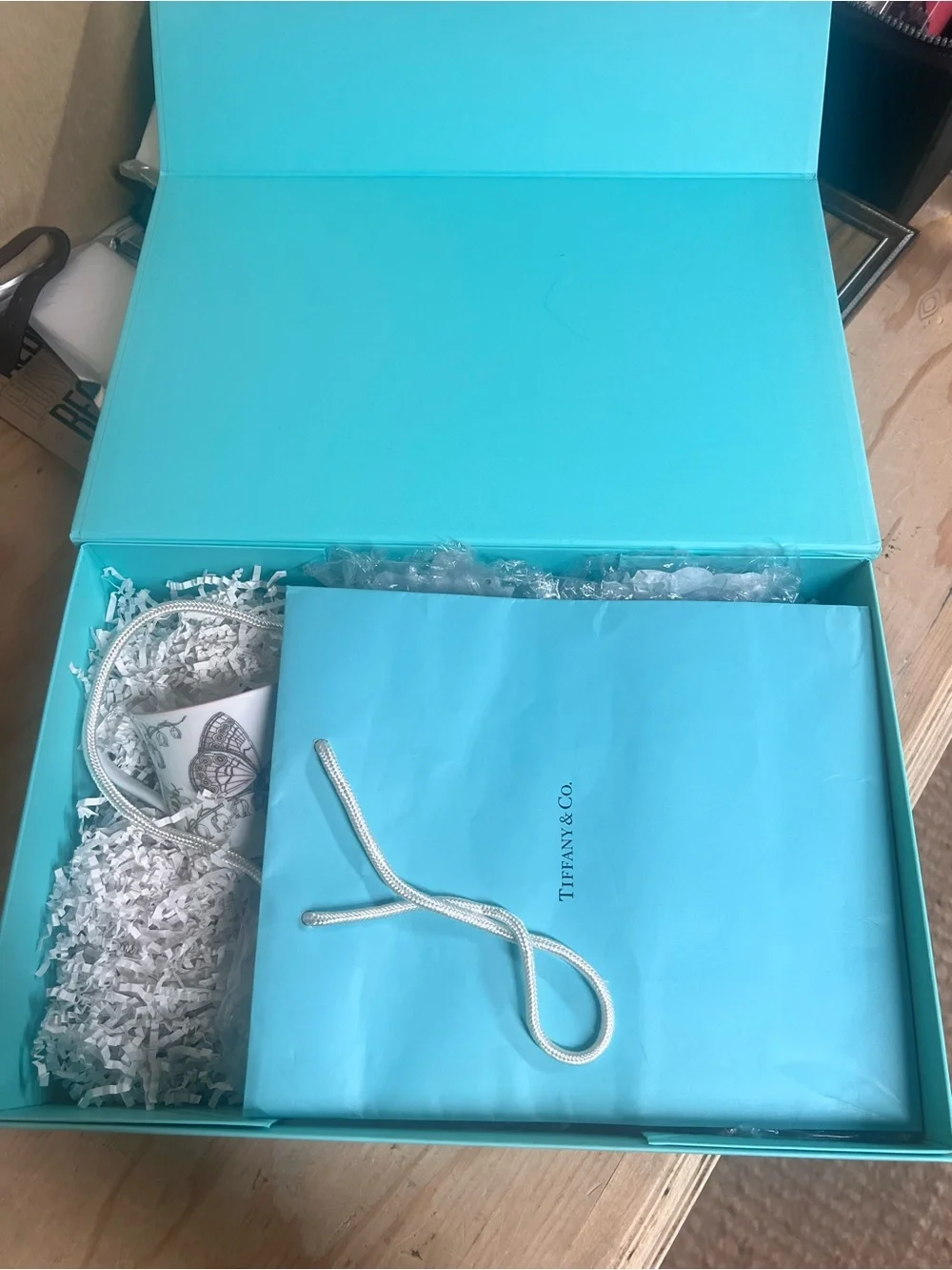 Never been used Tiffany & Co child’s fine bone china 3 piece set in blue box